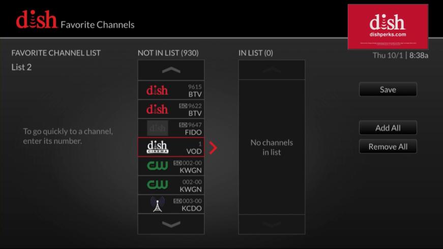 Highlight the channel you wish to add to your list and press SELECT or use the