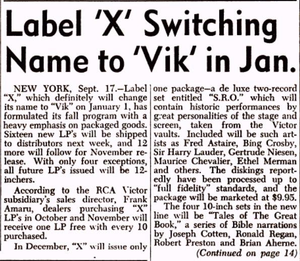 Like most of the industry, Label X shifted to twelve-inch albums in 1955. This is probably the reason why so many numbers in the Popular Ten-Inch series seem to have gone unused.