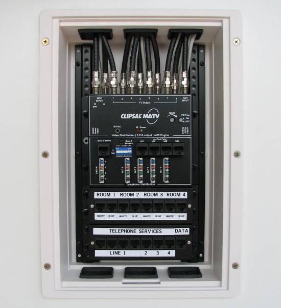 The HD may comprise a proprietary home networking box or may be constructed in a suitable closet by the cabling provider using standard wall plates and sockets.