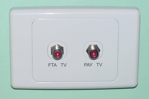 The F connector uses a threaded connection on both the front and the rear of the socket, as shown in Figure 28. Single-socket BOs will provide access to digital FTA TV or pay TV.
