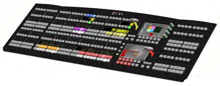 DYVI Control Panel with two extension modules (40 source buttons) It can be expanded with up to four 8-button extension modules to a maximum of up to 56 source buttons per row.