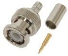 BNC Type AMP-112116 Amphenol Connex BNC Male Crimp Connector 112116 Nickel finished brass with gold plated contact. Delrin dielectric. 50 ohm. For RG-58, LMR-195, and equivalents.