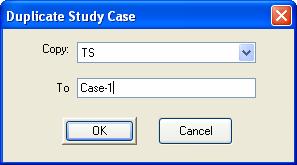 4. The Duplicate Study Case dialog box will be displayed as shown in Fig. 1. a. Select the existing study case to be copied i.e. TS. b. Enter a unique name for the new study case.