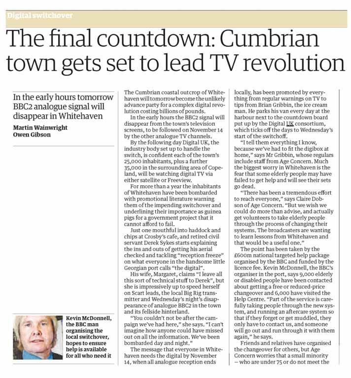 89 REPORT ON THE FIRST DIGITAL TV SWITCHOVER IN WHITEHAVEN /