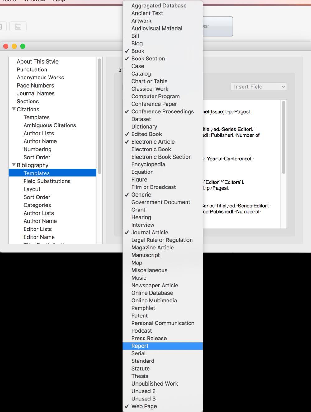 A new template for that reference type is added at the bottom of the Style window (scroll to the bottom of the Style window if you do not see it).
