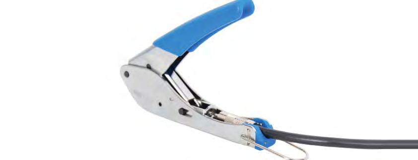 RG-59, RG-6, and RG-6 quad cable Ratchet mechanism prevents releasing early Vertically presses the connector to avoid over crimping Steel frame construction and long lasting use PVC handle