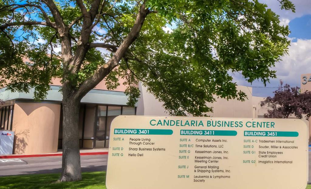 CANDELARIA BUSINESS CENTER FOR LEASE >> OFFICE AND OFFICE / WAREHOUSE Suite Total Sq. Ft. Description Rate Lease Type Date Available 3401 B 1,865 Office with large open area, restroom, and wet bar.