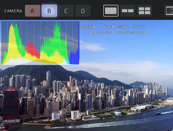 There are three different types of histogram displays: Luma, RGB Parade, and RGB Overlay.
