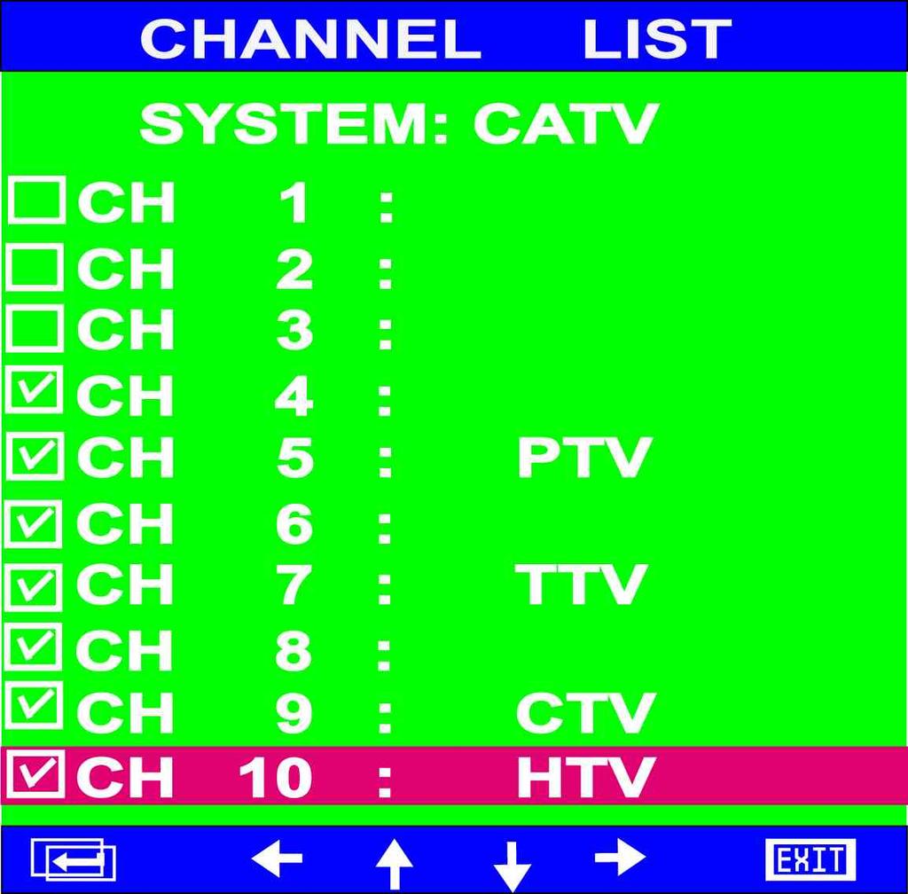 Each screen shows 10 channels. You can press to move to the next page.