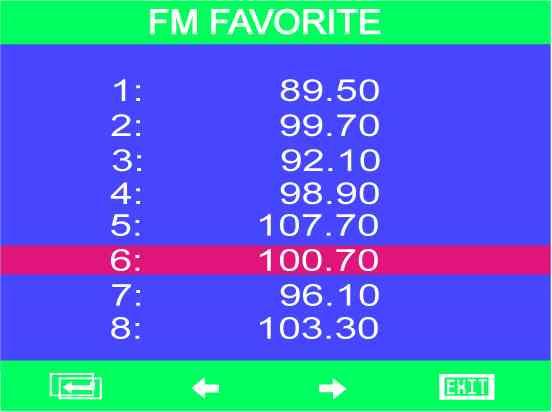 After you have decided the station number, press Enter, the radio channel will be set to the station number you chose, e.g. station Exit to return to the FM radio mode.