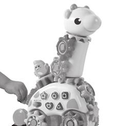 If a Smart Gear TM Animal is on the Purple Smart Pole, turn the Trigger Gear to learn animal names in Spanish or roll the giraffe to hear songs with fun animal sound