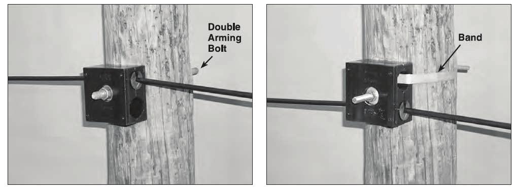 Figure 14 - J Hook used as a temporary support for ADSS Moving Reel placing method. It is usually bolted to the support structure. Figure 15 - FIBERLIGN Lite Supports bolt mounted and band mounted.