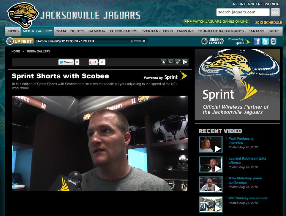 Sprint Shorts with Scobee Branded Content A weekly feature of fan-favorite kicker Josh Scobee (Jaguars all-time leading scorer) providing a glimpse of the lighter side of