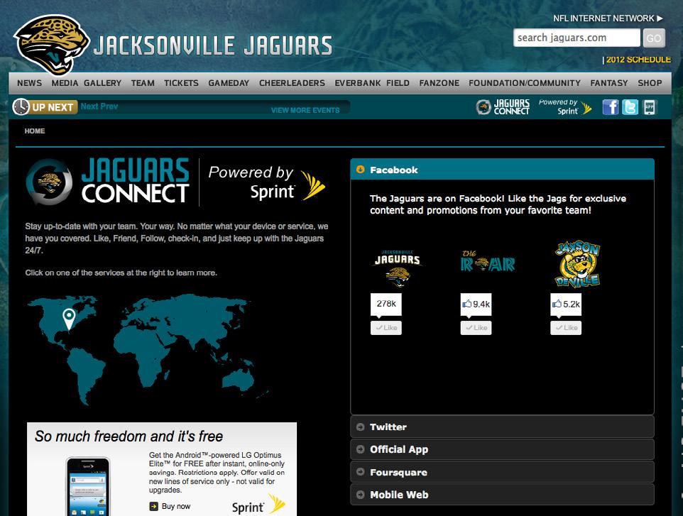 Jaguars Connect Branded Content Jaguars Connect serves as a portal to communicate with fans through social media.