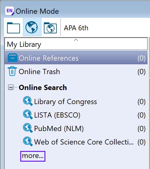 EndNote X9 Guided Tour: Windows Page 21 of 41 2. Select the PubMed connection file and EndNote will automatically attempt to connect to the online database.