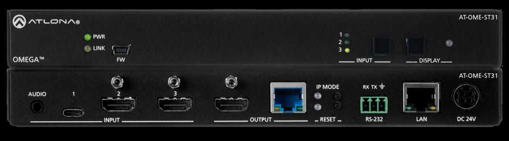 Introduction The Atlona AT-OME-ST31 is a 3 1 switcher and HDBaseT transmitter with HDMI and USB-C inputs. It features mirrored HDMI and HDBaseT outputs and is HDCP 2.2 compliant.