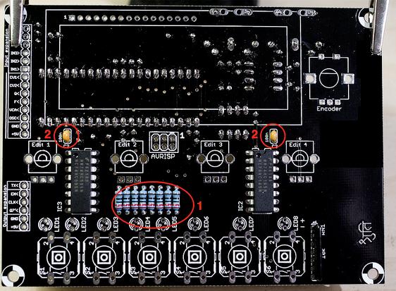 At this step, you ll need to carefully cut, on the other side of the board, the leads of the parts (including the IC socket) in the area covered by the LCD module.