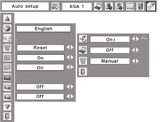 Setting Auto setup This function enables Input search, Auto Keystone correction and Auto PC adjustment by pressing the AUTO SETUP button on the top control.