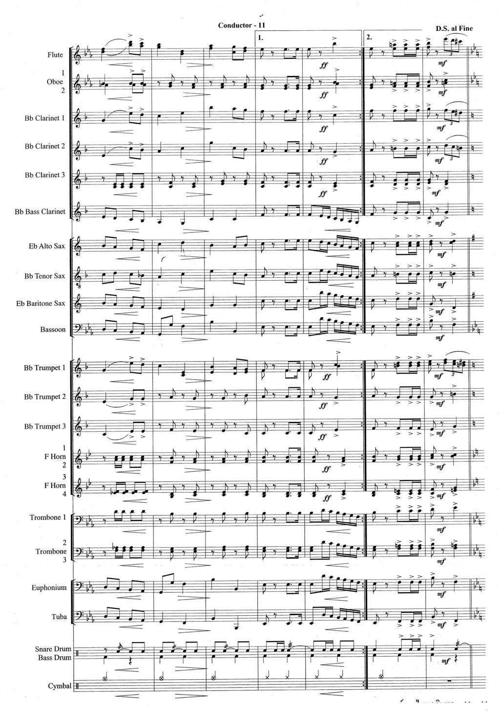 Flute Oboe Bb Clarinet Bb Clarinet Bb Clarinet Bb Bass Clarinet EbAlto Sax Bb Tenor Sax Eb Baritone Sax Bassoon Bb Trumpet BbTrumpet BbTrumpet FHorn FHorn 4 Trombone 1 Trombone Euphonium Tuba Snare