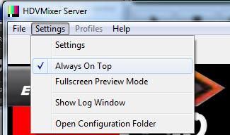 Configure AUDICOM-HDVMixer 'server' Access from menu "Settings -> Settings". 1.3.