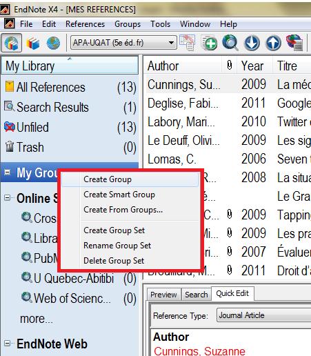 5 Manage references : Groups Group menu> Create Group