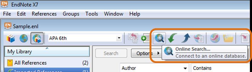 Searching online databases within EndNote Something to be aware of, whilst you can search online for journals and publications, you