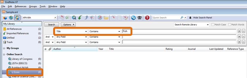 Step 2: Enter the search criteria eg Title = Fish then press Search or Return (you can