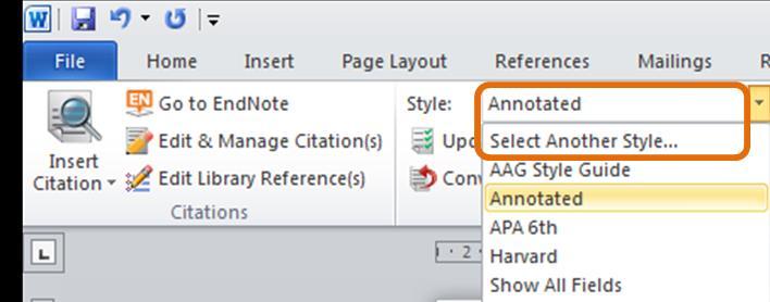references using the Style drop down list in EndNote and in Word.