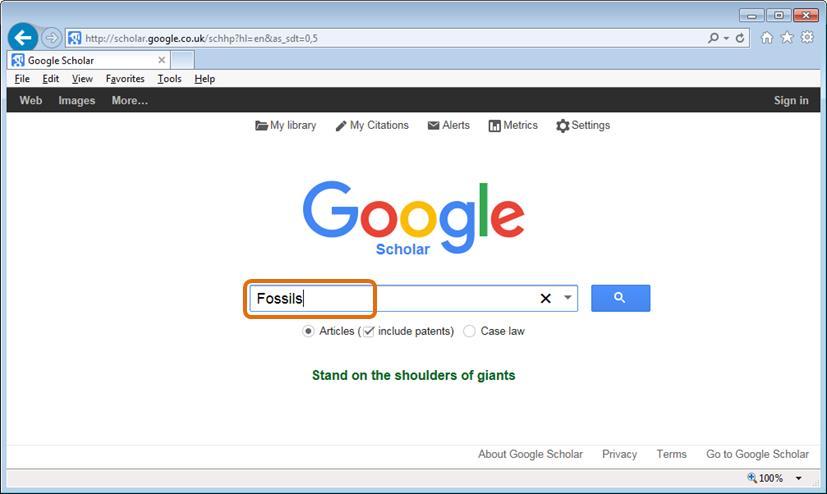 Step 3: Search for a subject (eg fossils),