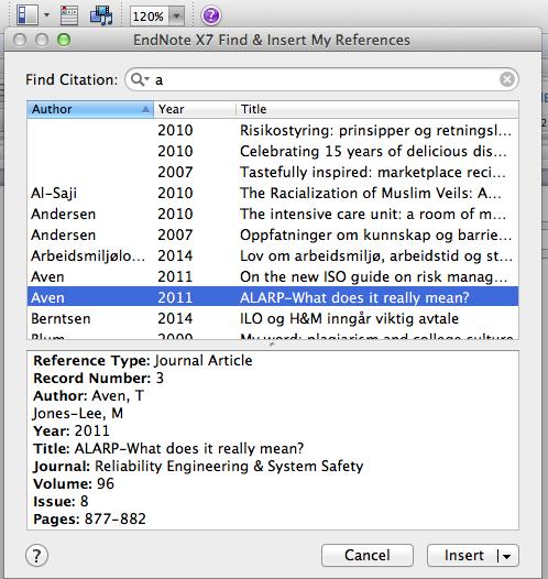 Go to Word Select the place in the text where you want the reference to be Go to Insert Citation Type a in the search field Select the first reference Click on Insert Select the next reference and