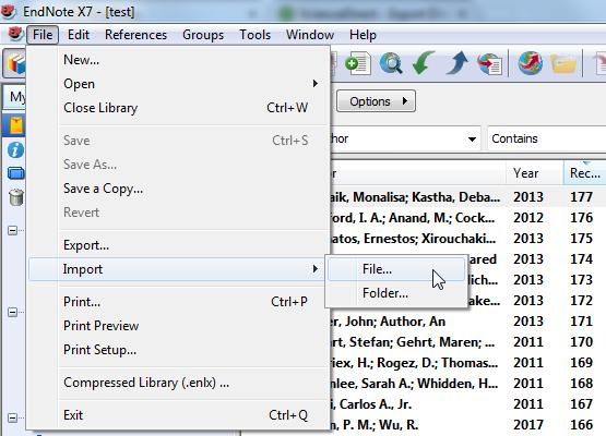EndNote X7 Tutor Led Manual v1.7 42. Return to your EndNote library. 43. Open the File menu.