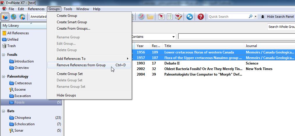 EndNote X7 Tutor Led Manual v1.7 A reference can only be added to a particular group once. However, a reference can be added to any number of groups. REMOVING REFERENCES FROM A CUSTOM GROUP 1.