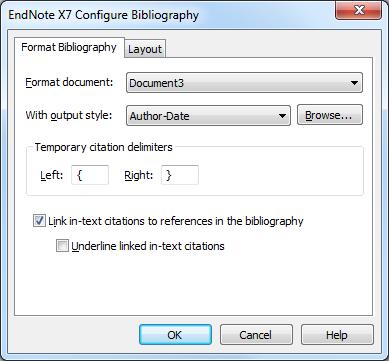EndNote X7 Tutor Led Manual v1.7 4. Put a tick in Link in-text citations to references in the bibliography to create hyperlinks. 5.
