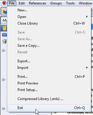 OPENING AN ENDNOTE LIBRARY FROM INSIDE THE ENDNOTE PROGRAM 1. Open the EndNote program. 2. Open the File menu. 3.