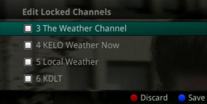 The Edit Locked category allows you to lock specific channels. This will require you to enter a PIN in order to view programming on that channel. 2. A list of channels will display.