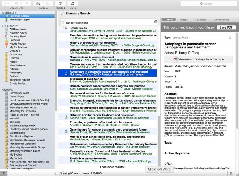 107 Discover Literature Search on You can search documents over Mendeley s 6.