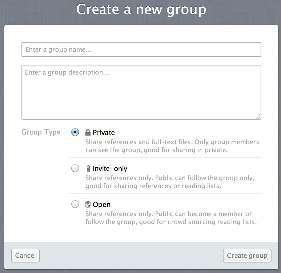 Create groups There are three types of groups: Open Public Groups Anyone can follow or participate in these groups by adding references to the group.
