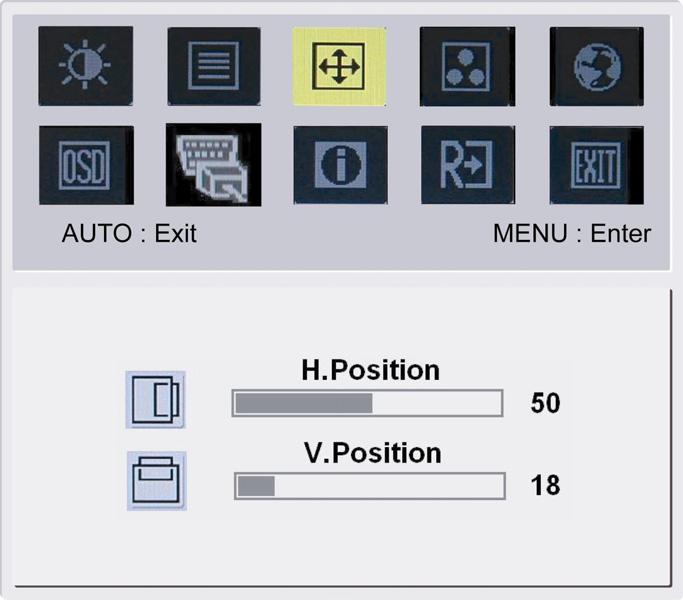 Press Menu again to select one of the 10 OSD functions. 4. When you have finished adjusting the OSD settings, press the Auto button to exit the OSD.
