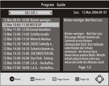 Press the OK key to book the highlighted program for recording/viewing.