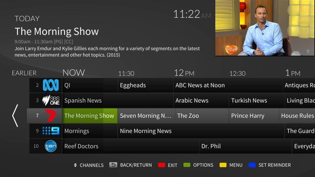 EPG Past events changes to IPTV Press the green button on the remote A state of the art EPG : +7 and -7 days Seamless access to catch up - in one place Featured - recommendations of the big shows