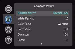 Advanced Picture menu Detect Film: Controls film mode detection, and determines whether the original source of the input video was film or video.