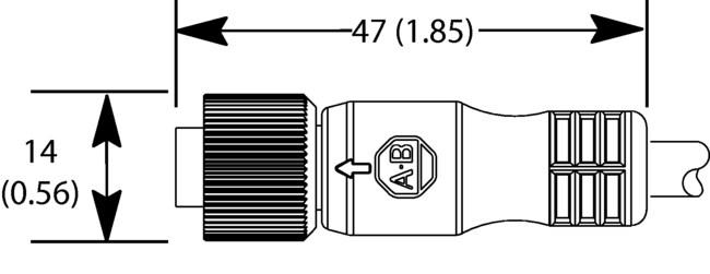 Face View of Female Receiver Termination Plug Description 898D-81CU-DM Termination plug 8-pin M12 quick disconnect Required for connection to top connector of cascadable receiver if cascade light