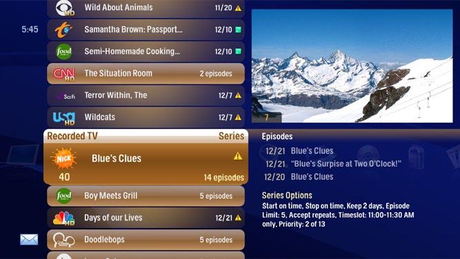 Watch a Show In the horizontal menu, you ll find the Recorded TV category. All of your recorded shows and shows that are currently recording are in the vertical axis in alphabetical order.