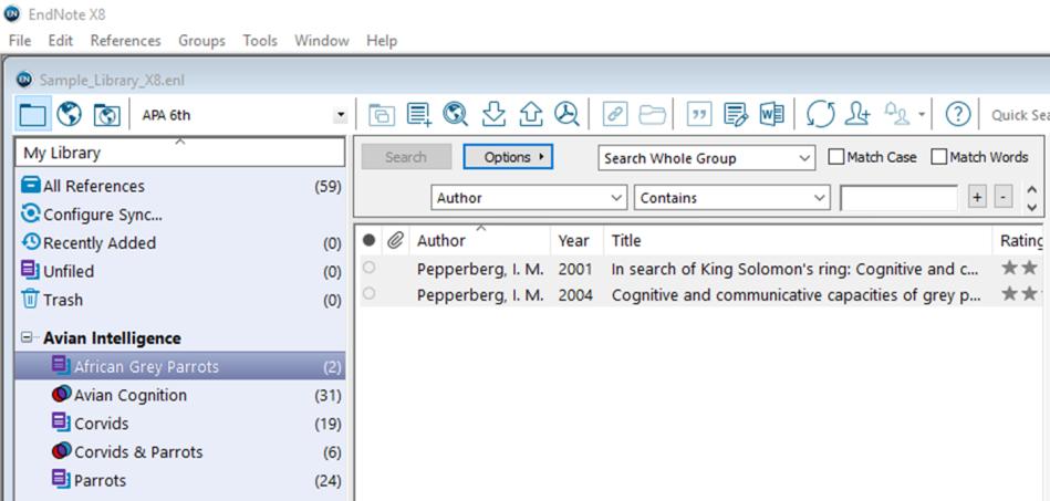 EndNote X8 Guided Tour: Windows Page 12 The Sample Library has examples of all these types of groups.