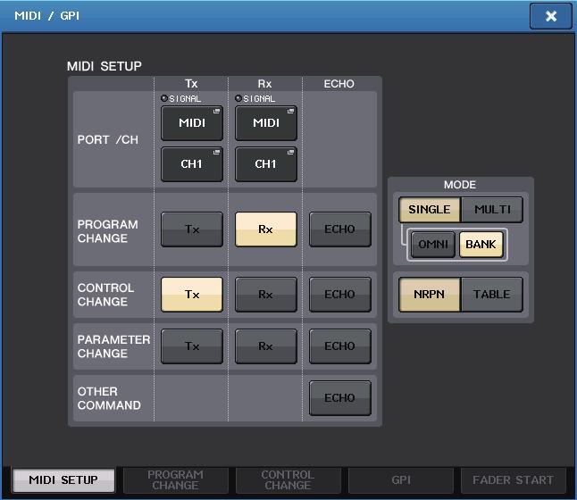 MIDI 3. Press the MIDI SETUP tab to access the MIDI SETUP page.