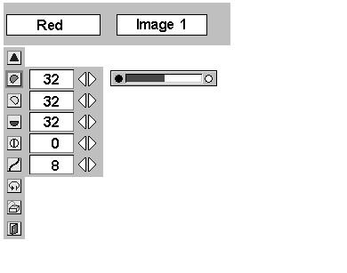Adjust each level by pressing POINT LEFT/RIGHT button(s). Contrast Press POINT LEFT button to decrease contrast, and POINT RIGHT button to increase contrast. (From 0 to 63.