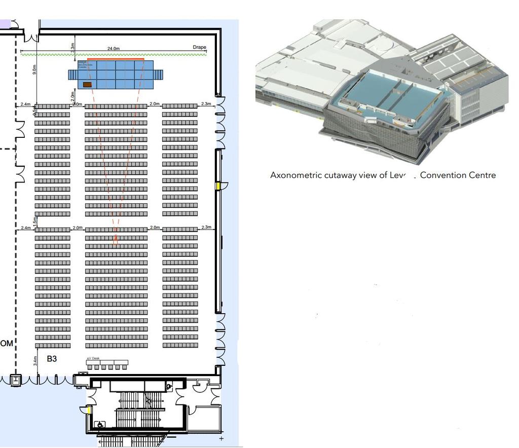 SECTION 4: SYMPOSIA SESSION HALLS Hall B3 Situated Convention Centre Level 5 Technical Details Hall Capacity & Layout 900 persons in theatre Ceiling Height 9 m (from the floor) Stage dimensions 9.