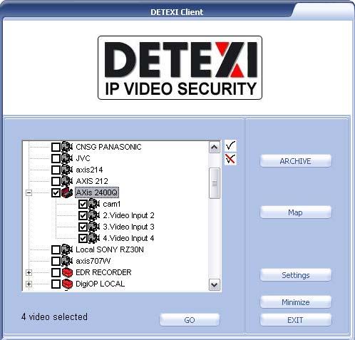 DETEXI Client Start Page When the DETEXI Client is launched the start page provides the list of cameras configured in the DETEXI NVR.