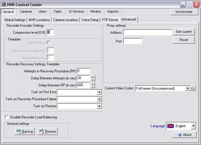 Fig 57. NVR Control Center General Advanced (Create Recorder recovery settings template.