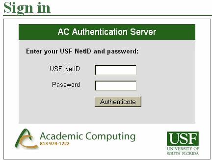 USF-owned PC physically connected to the USF computer network, or using your own laptop computer connected to the USF wireless computer network.